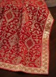 White And Red Handmade Embroidered Safa, Dupatta And Mala